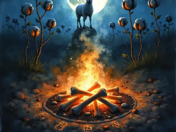 Mystisches Ritual der Barometz-Knochenschau in der tatarischen Steppe unter Vollmond.