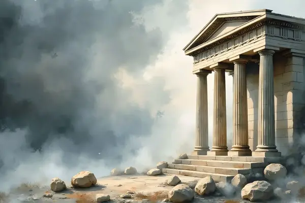 Die Ruinen eines klassischen griechischen Tempels thronen auf einer Klippe in der griechischen Mythologie.