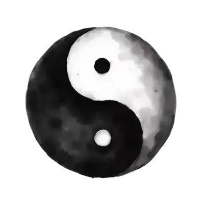 Tuschezeichnung des Yin-Yang-Symbols als Sinnbild kosmischer Harmonie und Balance.