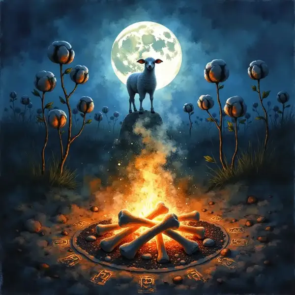 Mystisches Ritual der Barometz-Knochenschau in der tatarischen Steppe unter Vollmond.