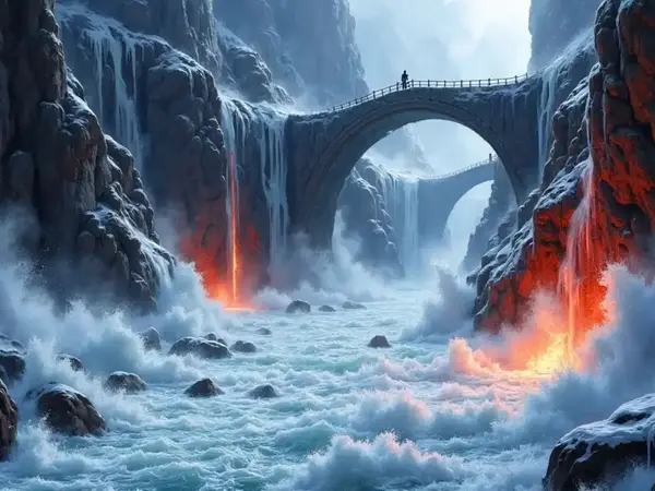 Der Fluss Acheron mit schwarzen Fluten und Nebel in der griechischen Unterwelt