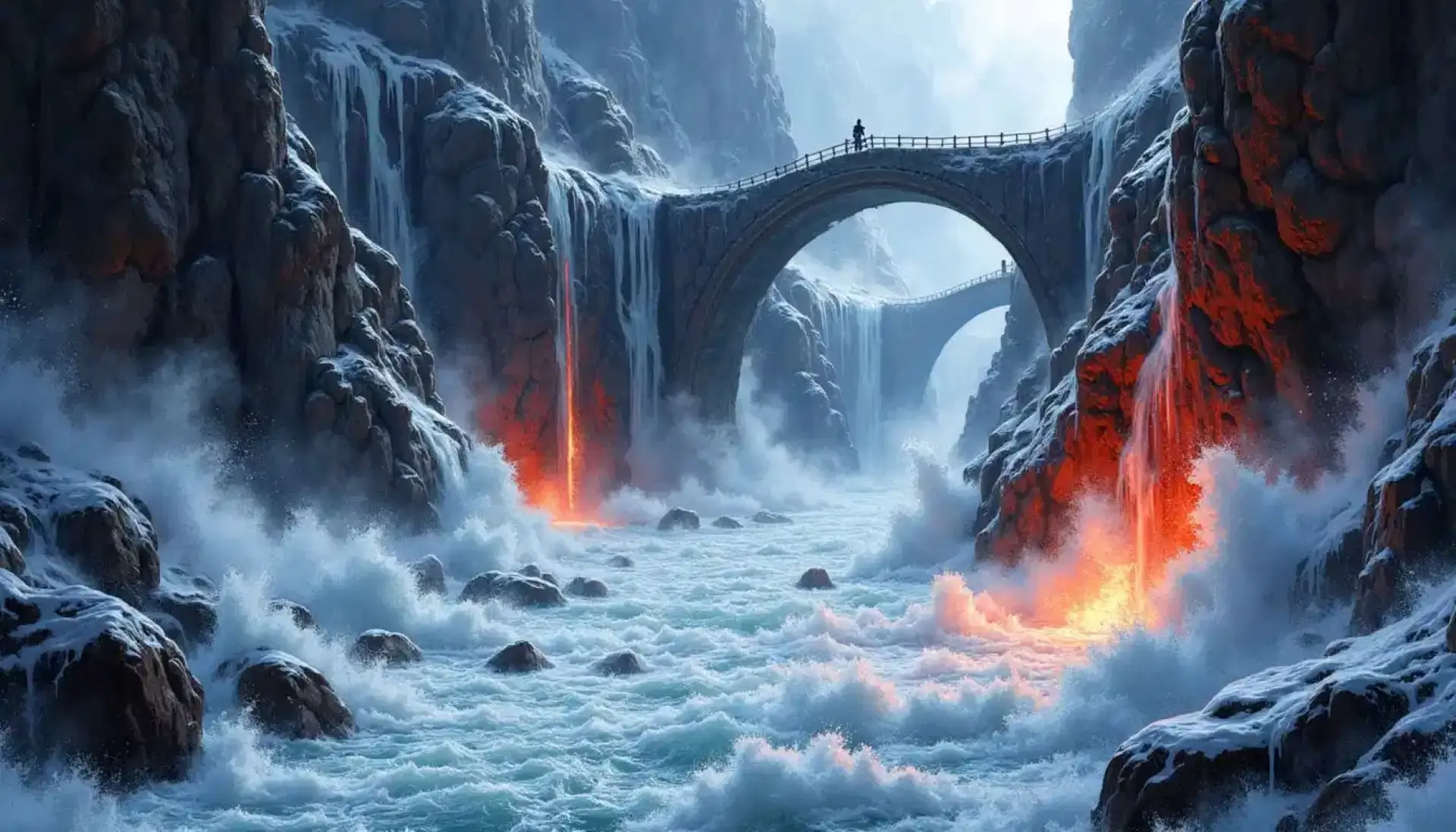 Der Fluss Acheron mit schwarzen Fluten und Nebel in der griechischen Unterwelt